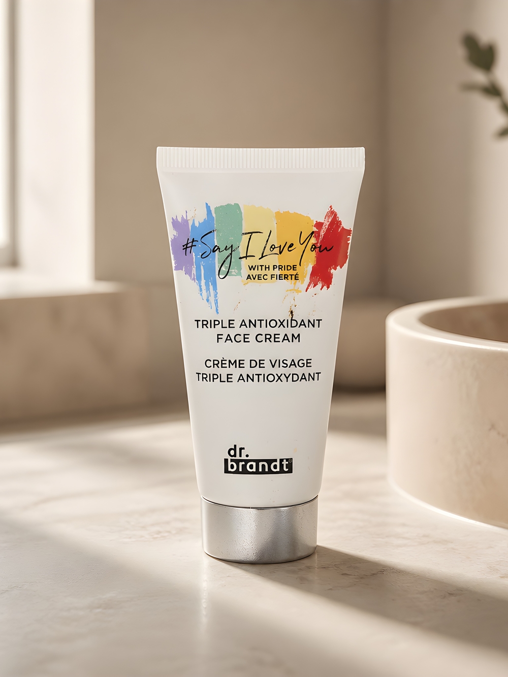 Dr. Brandt White Face Cream Tube with Rainbow Brushstroke